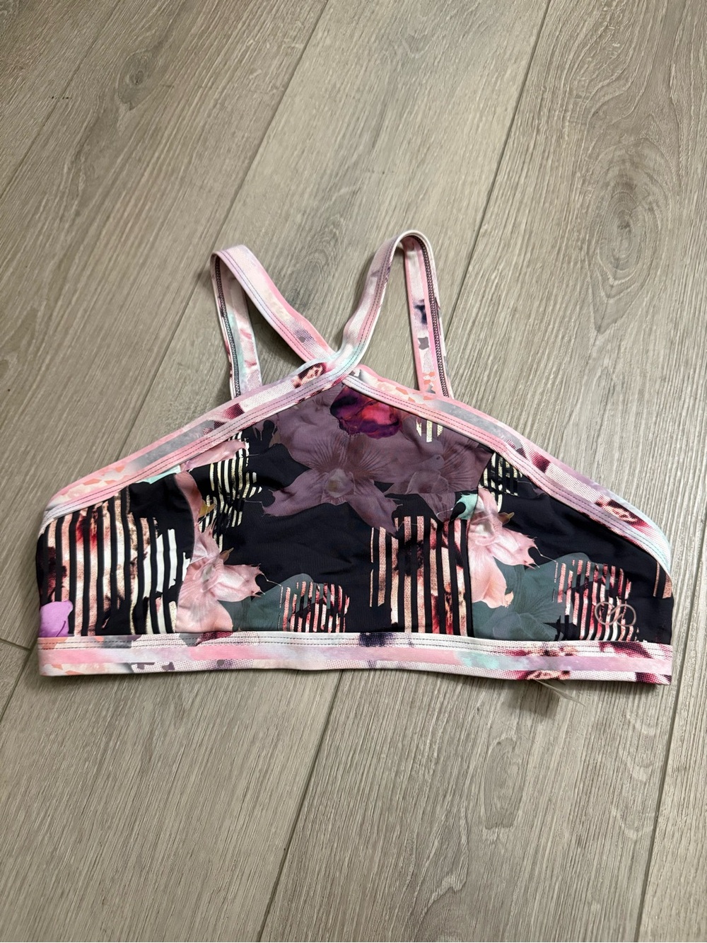 NWOT Calia Floral Striped High-Neck Swim Top